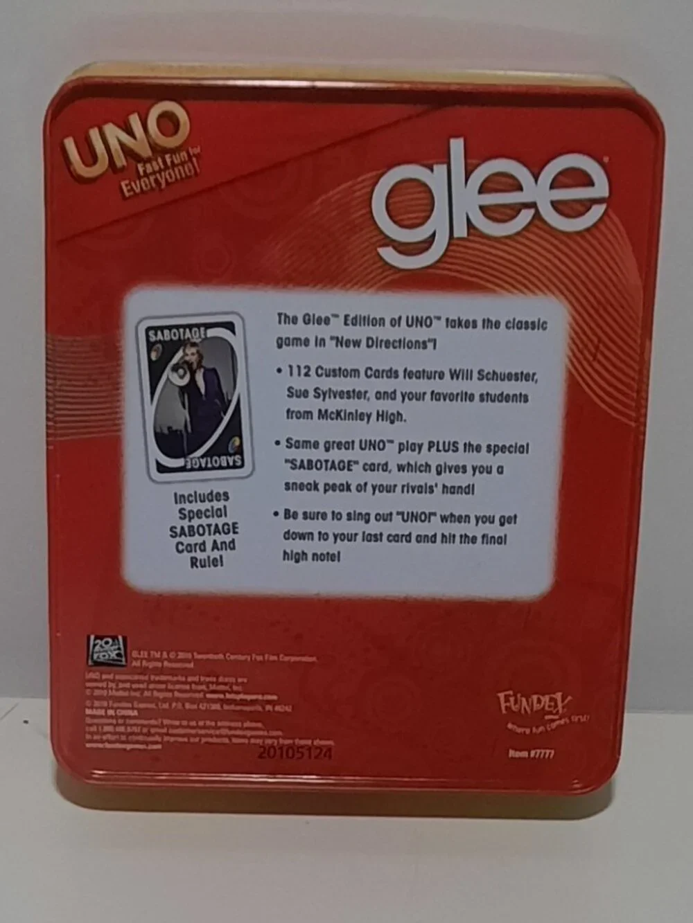 UNO Glee Edition 2010 Fundex Card Game Collectible Tin Sealed Cards Rare
